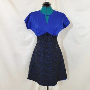 Heroines Blue Dress with Black Lace Overlay - Size Small